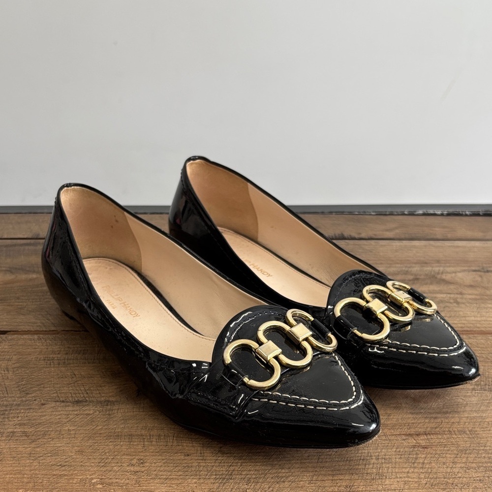 Chic Black Loafers with Gold Chain Accent